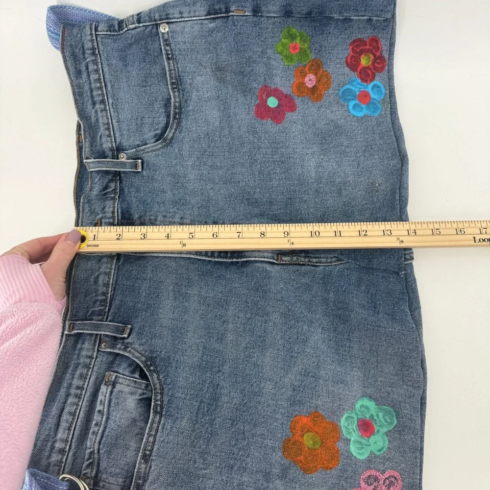 Handmade Levi's Denim Shoulder Bag OOAK Rework Jeans Purse Floral Boho Large 26